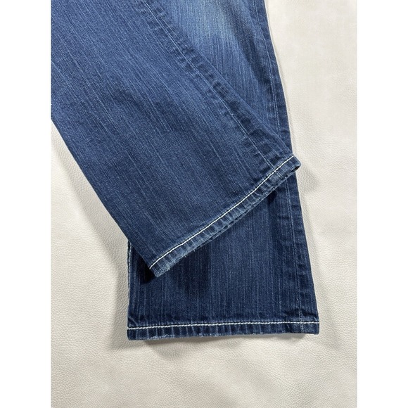 BKE Stella Flare Jeans Blue Distressed Low Rise Contrast Stitch Womens 26 Long - Picture 8 of 11